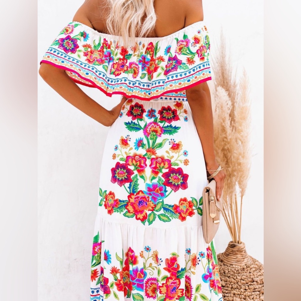Natural Breeze Floral Off Shoulder Ruffle Maxi Dress S-2XL - Picture 3 of 8